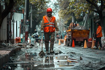Dedicated Sanitation Worker Diligently Maintaining Clean and Tidy Urban Streets