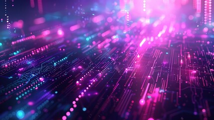 Fototapeta premium An abstract technology background in vibrant hues of blue and purple, with swirling patterns and futuristic elements