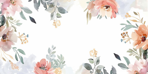Obraz premium watercolor floral frame, white background, generative AI