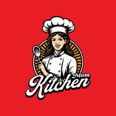 Elegant mom chef logo perfect vector illustration for kitchen branding