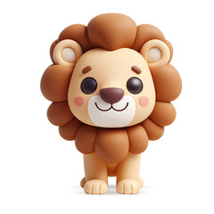 A 3D cute illustration of a lion character with a big smile