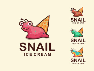 Playful snail ice cream cartoon logo vector on light background