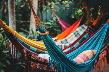 Colorful Hammocks in a Tropical Garden