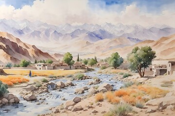Farah Afghanistan Country Landscape Illustration Art