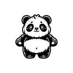 cute little panda with cute pose black outline hand drawn art style vector illustration