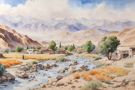 Farah Afghanistan Country Landscape Illustration Art