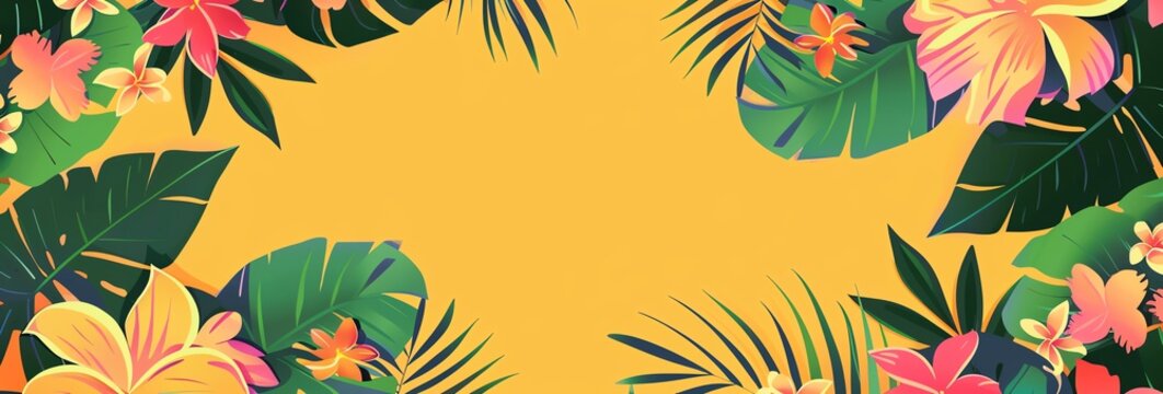 Create a banner filled with vibrant summerthemed decorations from end to end Incorporate a central blank area for personalized messaging Ensure the overall aesthetic is sophisticat