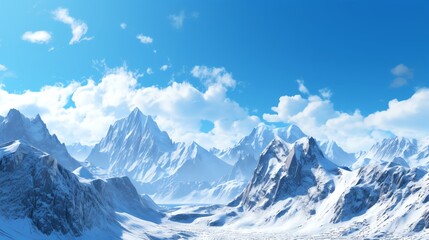 Obraz premium A beautiful winter landscape of snow-capped mountains and a clear blue sky.