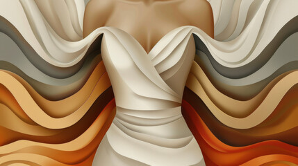 Abstract twisted fabric design in a palette of beige, gray, and orange