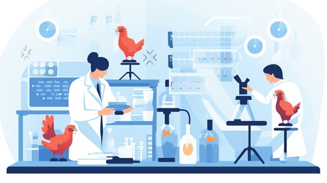 Scientists in the lab working on a new strain of virus that has been affecting the local chicken population.