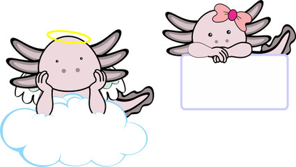 cute little axolotl baby angel cartoon pack colletion in vector fornat