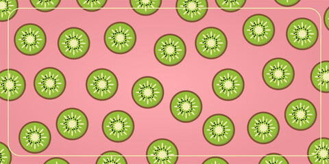 tropical seamless pattern pink background with kiwi fruit icons. design for banner, poster, greeting card, social media.