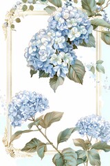 Elegant blue hydrangeas in a vintage frame