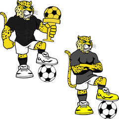 soccer futbol strong leopard cartoon pack collection in vector format very easy to edit