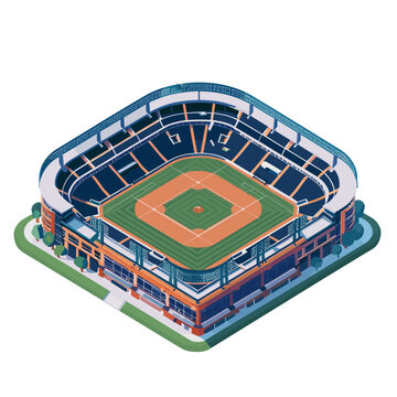 An isometric illustration of a baseball stadium
