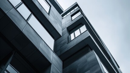 A large building with a lot of windows and a slanted roof.