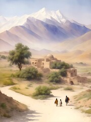 Puli Khumri Afghanistan Country Landscape Illustration Art