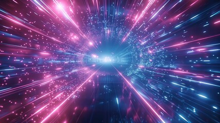 Obraz premium Interstellar travel at the speed of light through a wormhole in deep space.