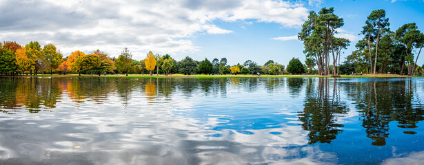 Autumn reflection on Hagley Park, Christchurch