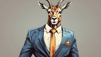 This image captures the humor and creativity of a deer's portrait with a human twist, donning a business suit and tie