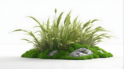 An image of vivid green grass and lush foliage with randomly placed rocks, symbolizing growth and nature