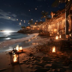 Lanterns on the beach at night in Bali, Indonesia