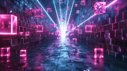 Fototapeta premium The image is a glowing blue and pink tunnel.