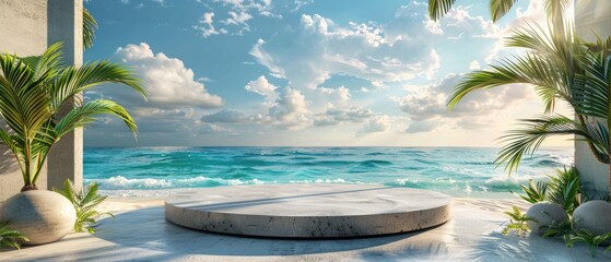 Fototapeta premium The image shows a beautiful beach with white sand and crystal clear water