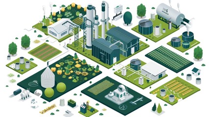 Process view of electrical energy production from organic and agricultural waste, emphasizing efficiency and sustainability