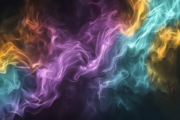 Fototapeta premium Captivating Ethereal Plume of Colored Smoke and Light in Dramatic Chiaroscuro Backdrop