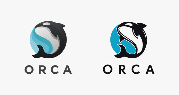 Modern jumping orca killer whale logo icon vector on white background