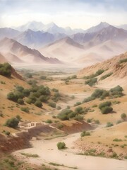 Fototapeta premium Qalāti Ghilzay Afghanistan Country Landscape Illustration Art