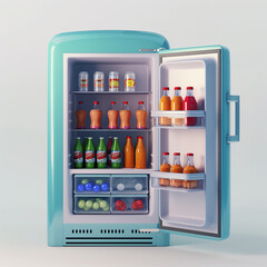 Blue Retro Refrigerator with Open Doors