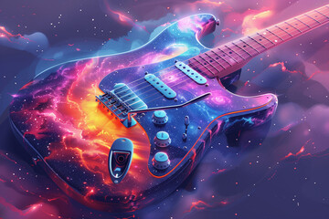 Cosmic Electric Guitar in Vibrant Space Colors