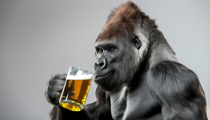 Majestic Gorilla Enjoying a Beer
