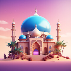 Naklejka premium 3d modern mosque with gradient background