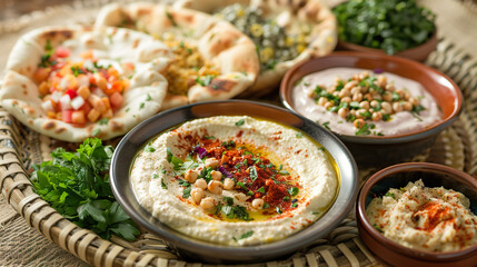 Delicious Assorted Hummus and Pita Bread