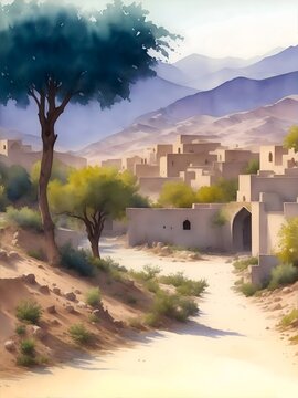 Zaranj Afghanistan Country Landscape Illustration Art