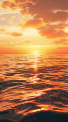 Fototapeta premium This breathtaking scene captures the tranquil beauty of a sunset over the ocean, as the sky blazes with vibrant shades of orange and red. Swirling clouds dance gracefully across the horizon