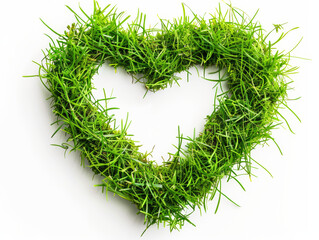 Vibrant Grass Heart Shape on White Background