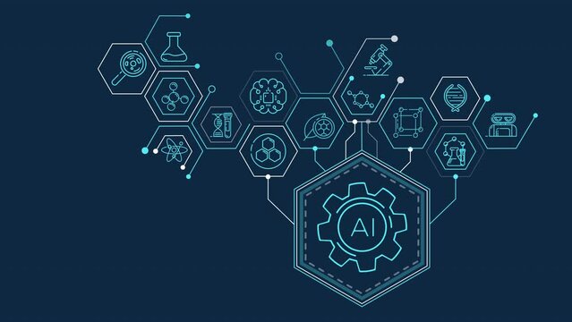 Infographics about application of AI in science in animated diagram.