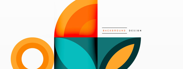 Fototapeta premium An electric blue logo featuring circles and leaves in a patterned symmetric design, inspired by an automotive wheel system. The font is orange, with tints and shades on a white background