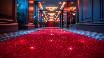 christmas lights in the city,
 Red carpet welcoming guests