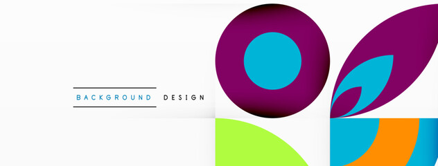 A vibrant logo design featuring colorful circles, leaves, and patterns on an electric blue and violet background, with magenta accents. Graphics and rectangles complete the eyecatching design