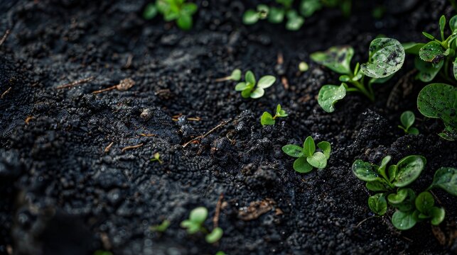 Close-up of dark humus with visible plant and animal residues, illustrating the decomposition process and carbon content