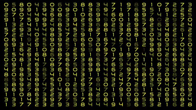 Animated background of matrix numbers in yellow color. Fitted for motion graphic projects.