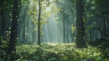 A serene forest scene where organic plants absorb electrical energy, illustrating a fusion of nature and sustainable power