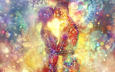 Soulmates Embracing in Glowing Light,spiritual couple love