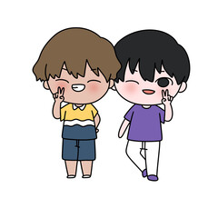 Two cartoon characters are standing next to each other