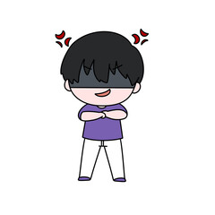 A cartoon boy with a purple shirt